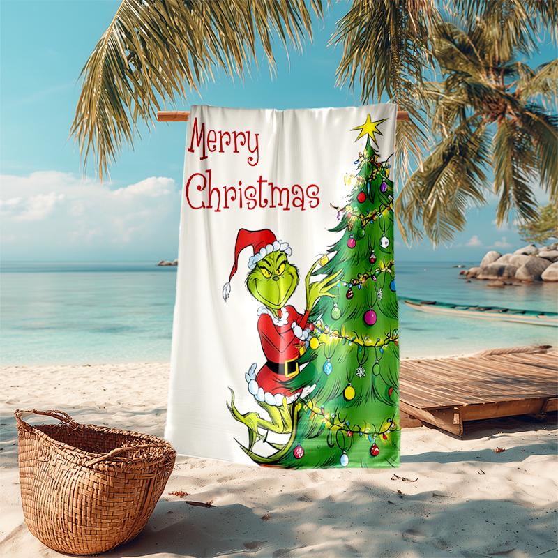 Asciugamano da spiaggia Grinch Campeggio all'aperto Asciugamano da spiaggia per vacanze nuoto Piscina all'aperto Asciugamano da bagno assorbente