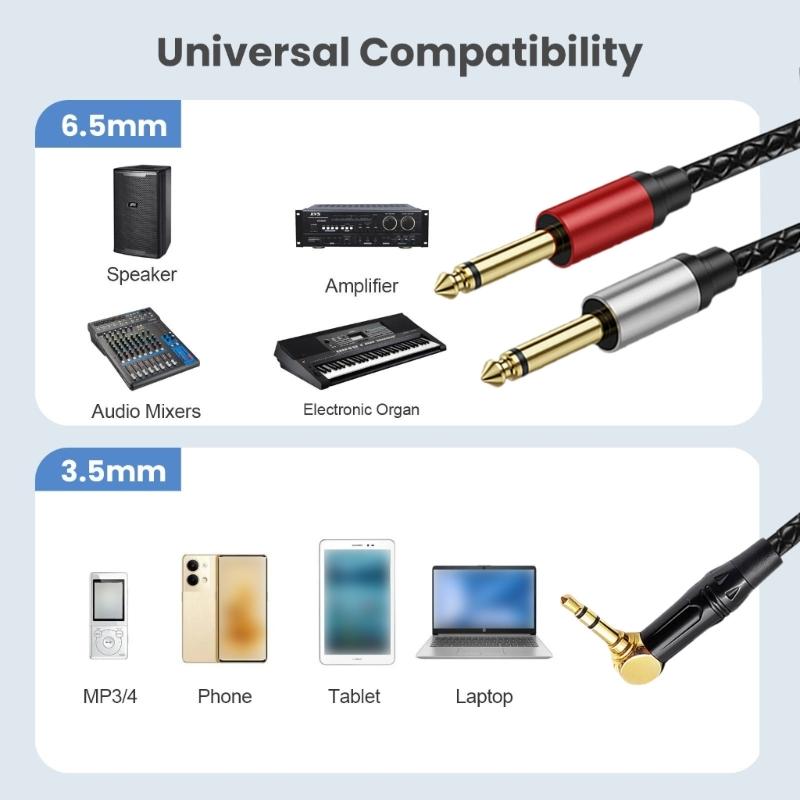 3.5mm To 2x6.35mm Adapter Cable 1/8inch to 1/4in Mono Sound Cable For Sound Recording Professional Applications