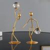 Athlete Crystal Ball Figurine Iron Gold Desktop Ornament Bedroom Living Room