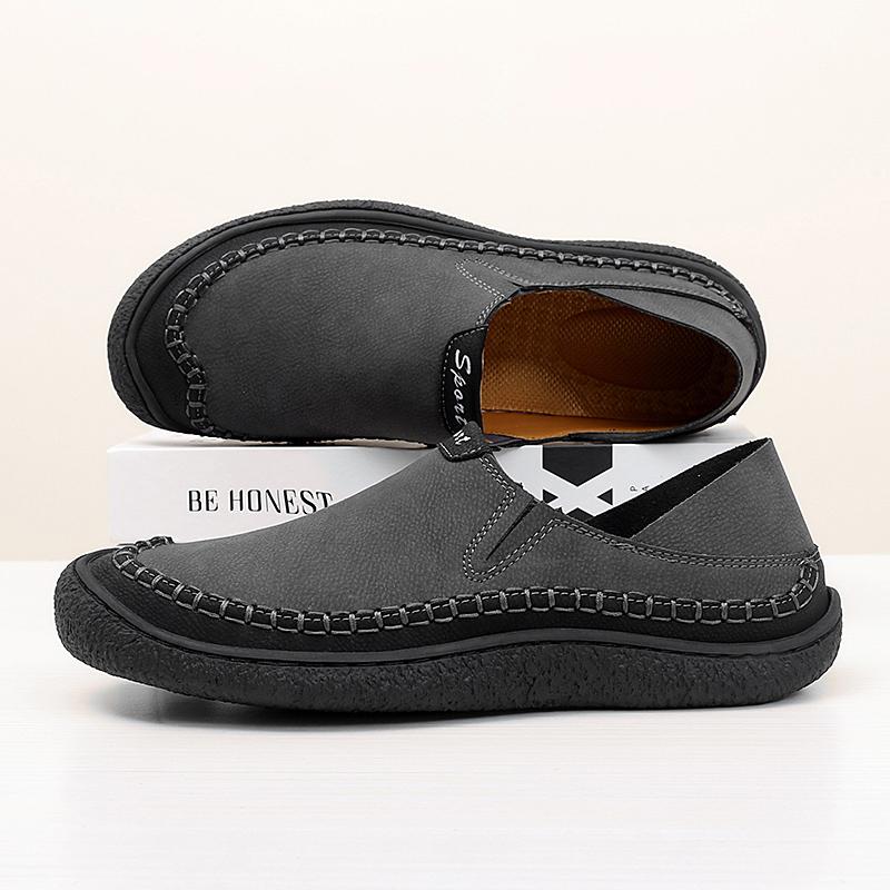 

Мужские кожаные туфли ручной работы, повседневные походные туфли, серые, для вождения, большие размеры, коричневые, без застежек 47 серый