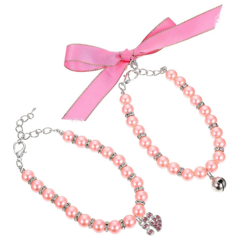 Kitten Collar Adjustable Cat Necklace for 2Pcs Pink Pet Neck Ornament