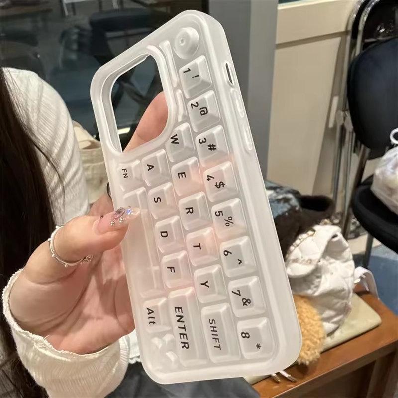3D Keyboard Keys Clear Soft Silicone Phone Case Compatible With iPhone 16 15 13 14 12 Pro Max Creative Simulation Back Cover