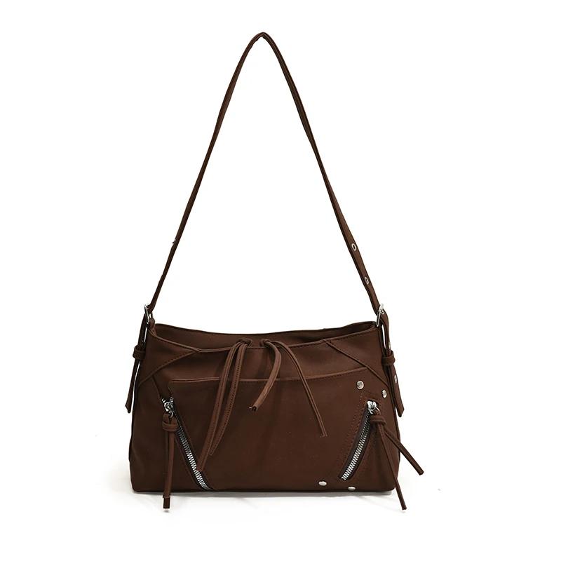 

Большая вместительная однотонная квадратная сумка через плечо для женщин, застежка-молния, украшение из ПУ, модные сумки через плечо