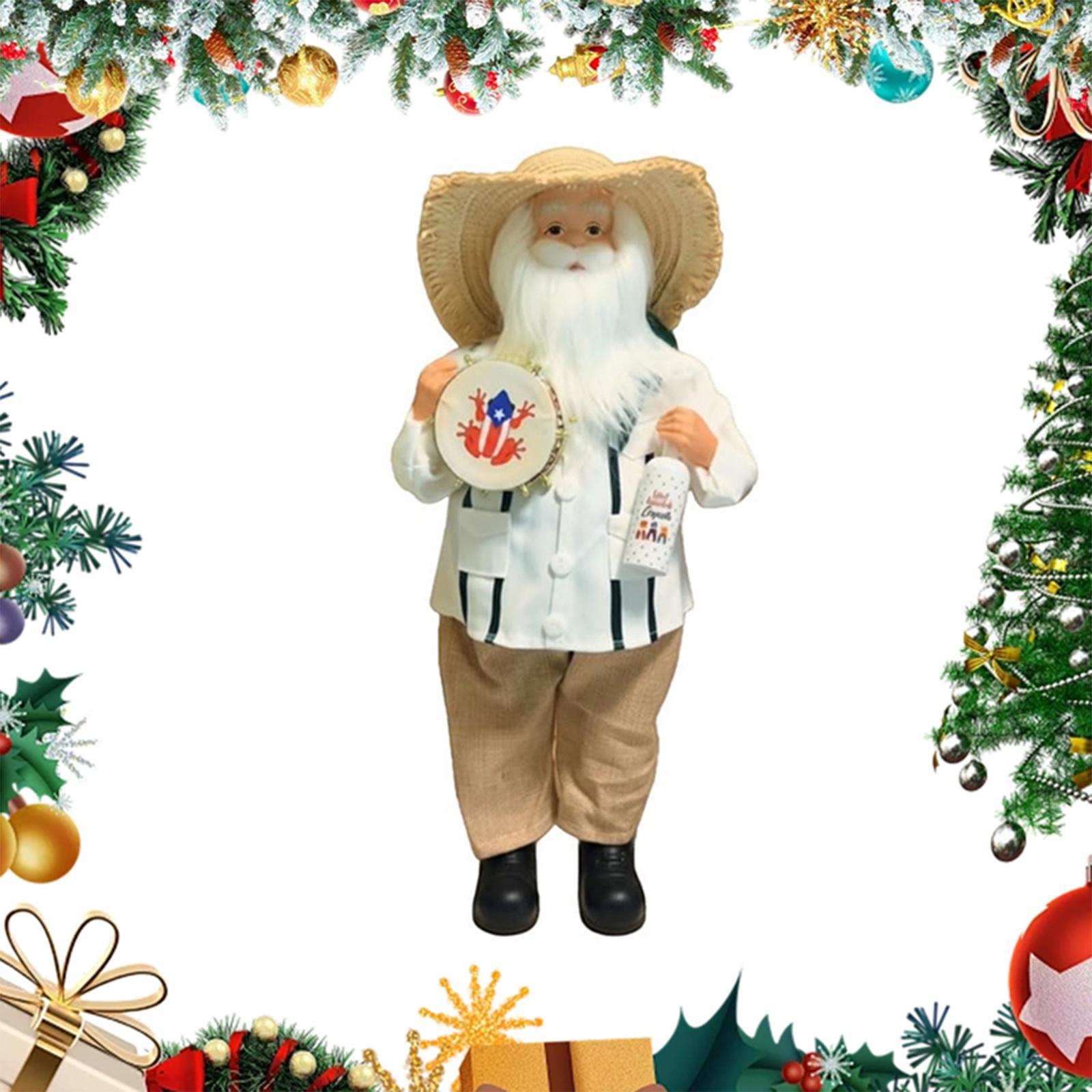 

New 11-Inch Puerto Rican Style Santa Claus Figurine - Christmas Decor with Straw Hat & Guayabera for Home Holiday Display