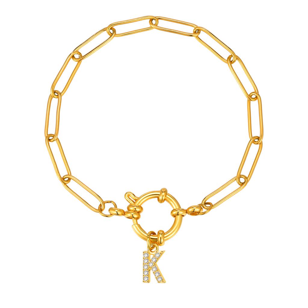 Stainless Steel 18K Gold Fashion Small Square Chain Bubble Buckle Copper Material 26 Letter Bracelet Br-2167