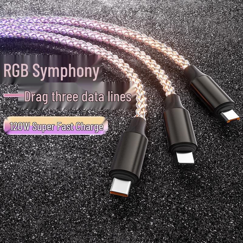Colorful RGB Gradient Fast Charging 3-in-1 Data Cable with Running Light - Perfect Gift