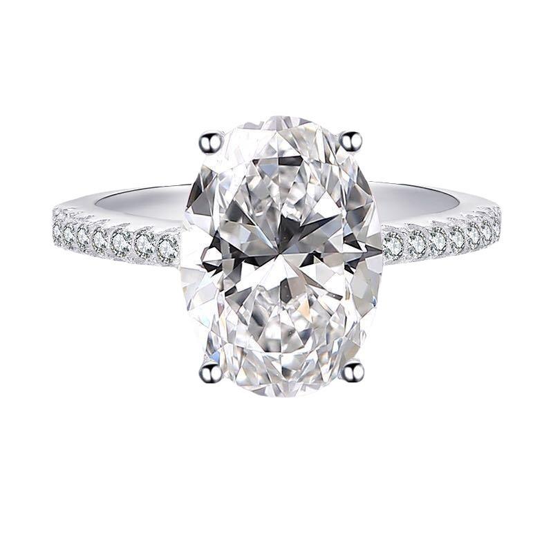 Large Oval White Gold Plated Zircon Ring – Popular European and American Women's Engagement Jewelry