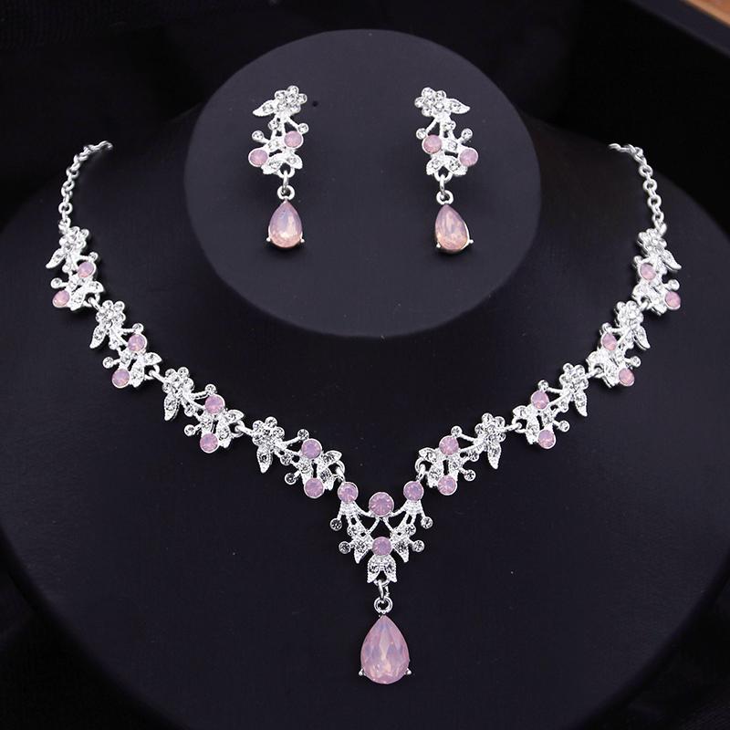 Blue Crown Bridal Jewelry Sets for Women Opal Tiara Necklace Earrings Sets Prom Wedding Bride Jewelry Costume Accessories