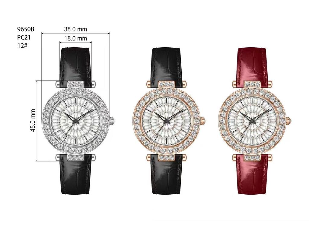 Shigaodi Women's Large Dial Leather Strap Full Diamond Watch, Red Luxury Edition