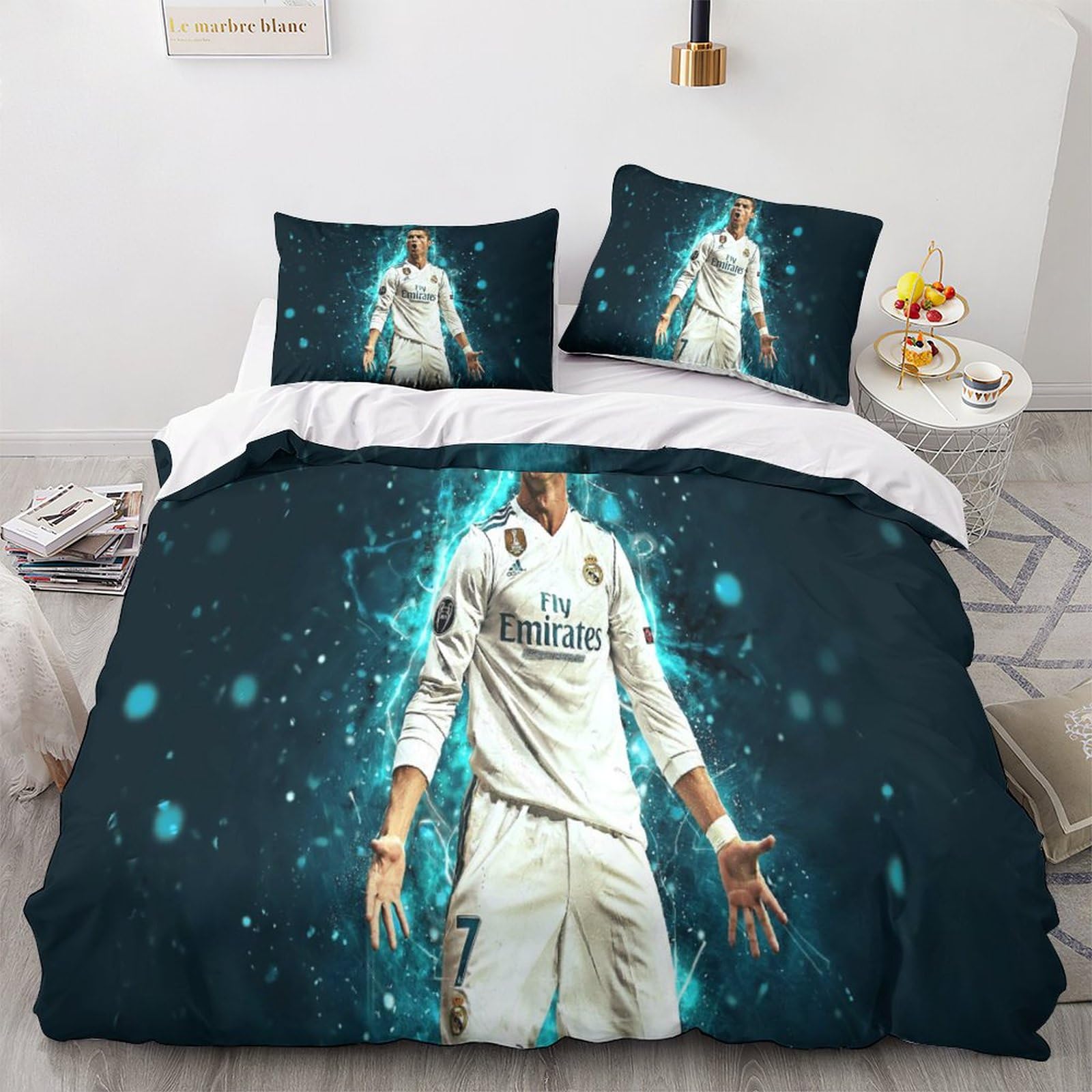 

Набір підодіяльників 2/3 шт. Ronaldo Idol Футбольна зірка 3D-принтований чохол для ковдри для підлітків, дітей, хлопчиків, дівчаток, м який чохол на ліжко на блискавці AU Double(180*210cm)3pcs