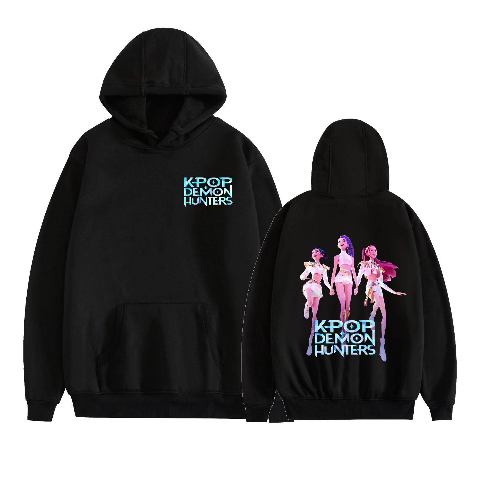 Unisex Cosplay Hoodie Pullover Women Men KPop Demon Hunters Anime Graphic Hooded Sweatshirt Costume XS чёрный