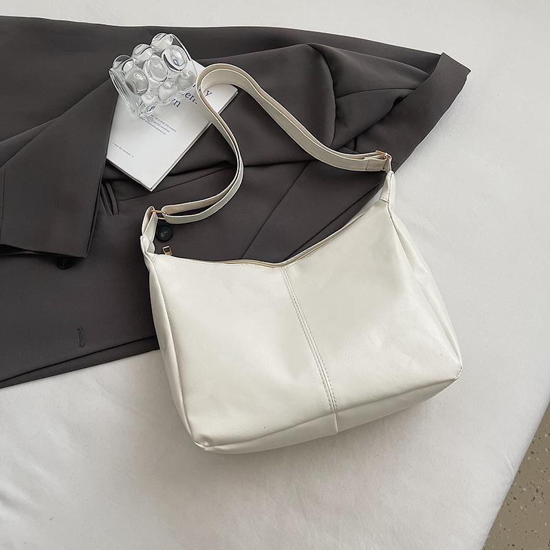 

Solid color retro casual daily practical commuting versatile student class simple shoulder crossbody tote bag large capacity білий