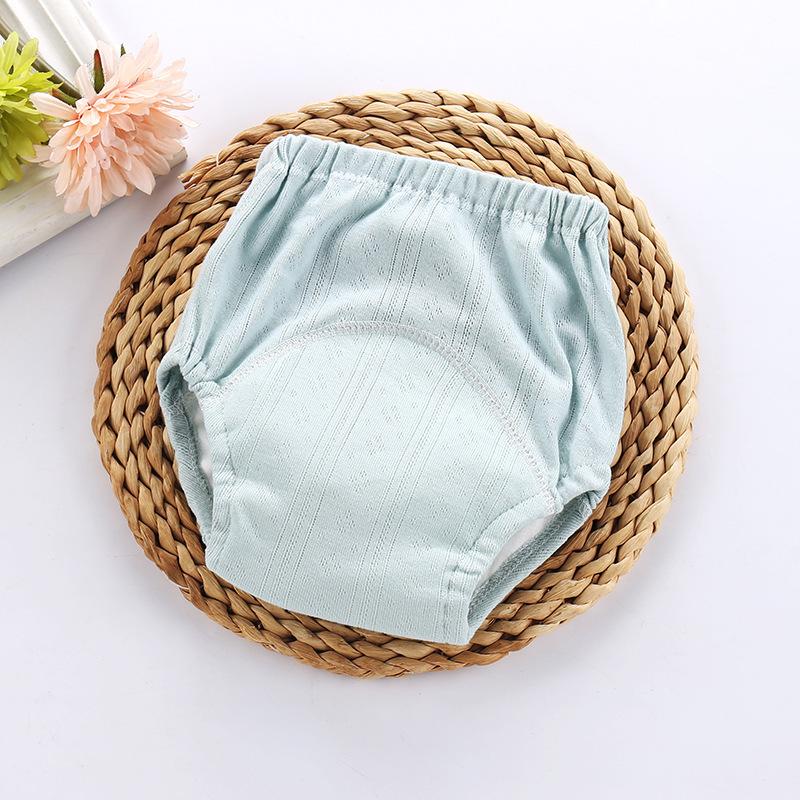Rib children's waterproof learning pants four-layer gauze infant training pants breathable washable cloth diapers baby diapers green 80 yards