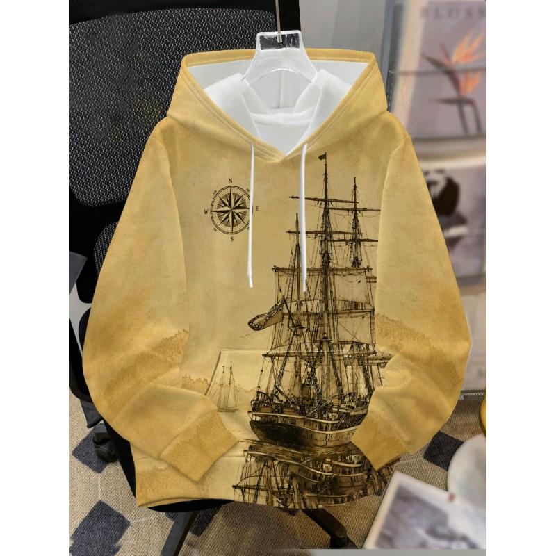 Mens Hooded Sweatshirt Soccer Print Breathable Loose Fit Casual Wear