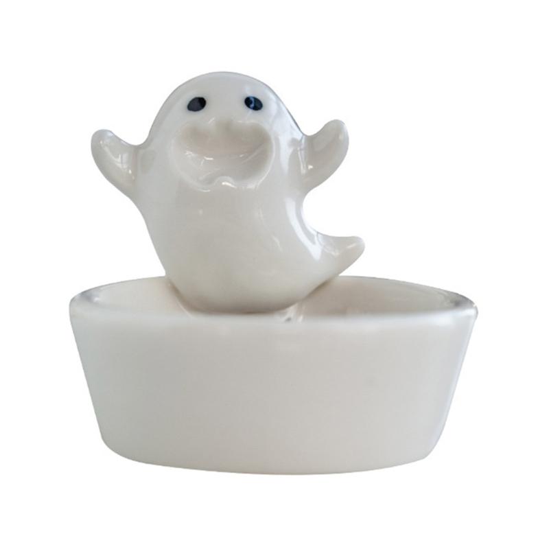 Ceramics Cartoon White Ghostly Figurine Candle Holders Halloween Tealight Holders Candlestick Table Decors for Festivals