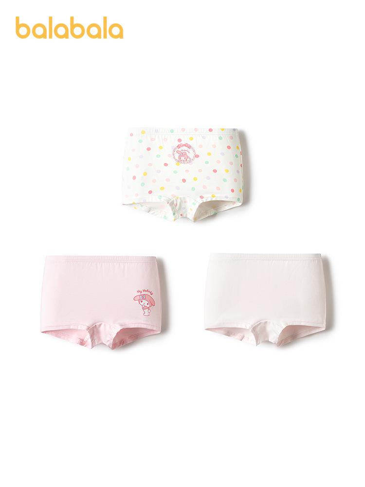 Kuromi Balabala Girls' 3-Pack Cotton Boxer Briefs with Antibacterial Crotch - No Pinching
