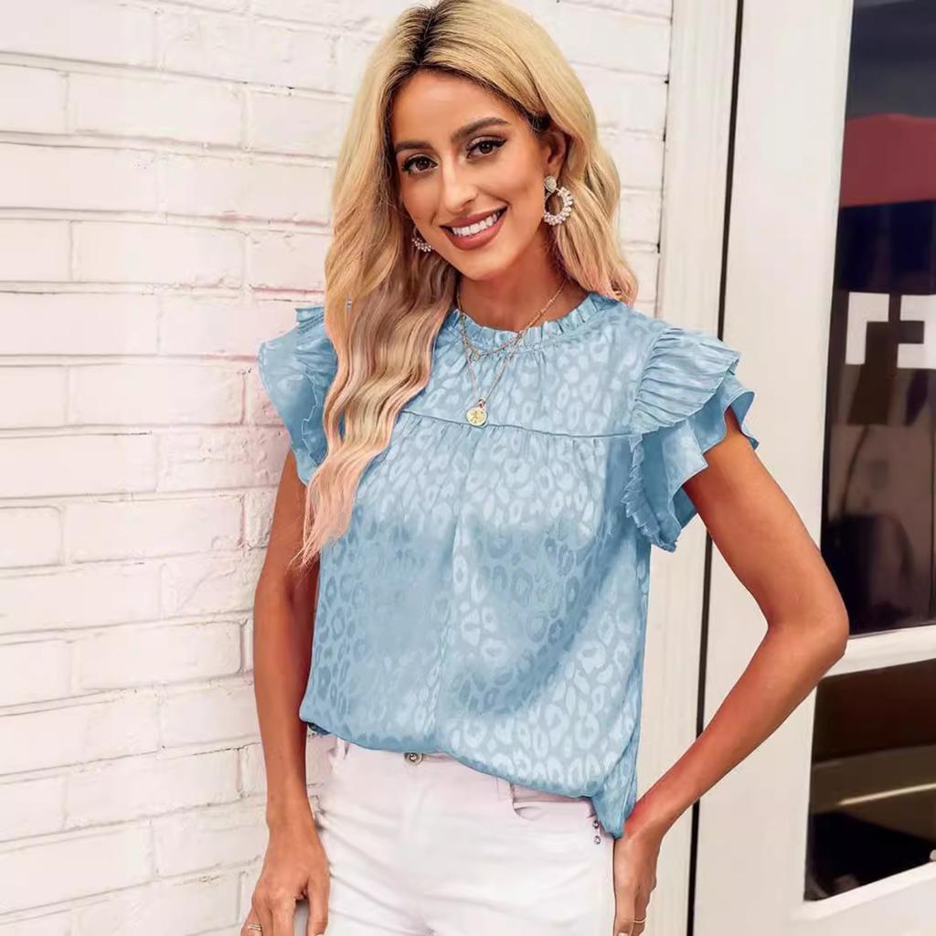 Summer New Fashion Versatile Printed Lotus Leaf Sleeve Top Women's Casual Breathable T-Shirt