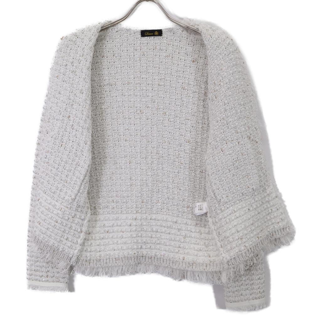 DRAWER 6515-199-0600 Front Hook Collarless Tweet Knit Jacket Jacket F whiteUsed