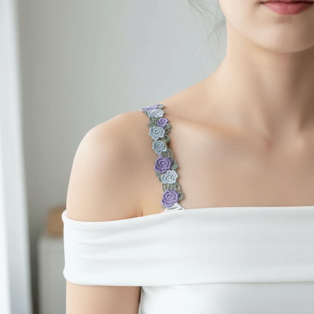 Adjustable Floral Bra Straps with Lace Trim Flower Lingerie Strap Fashion Underwear Strap Women