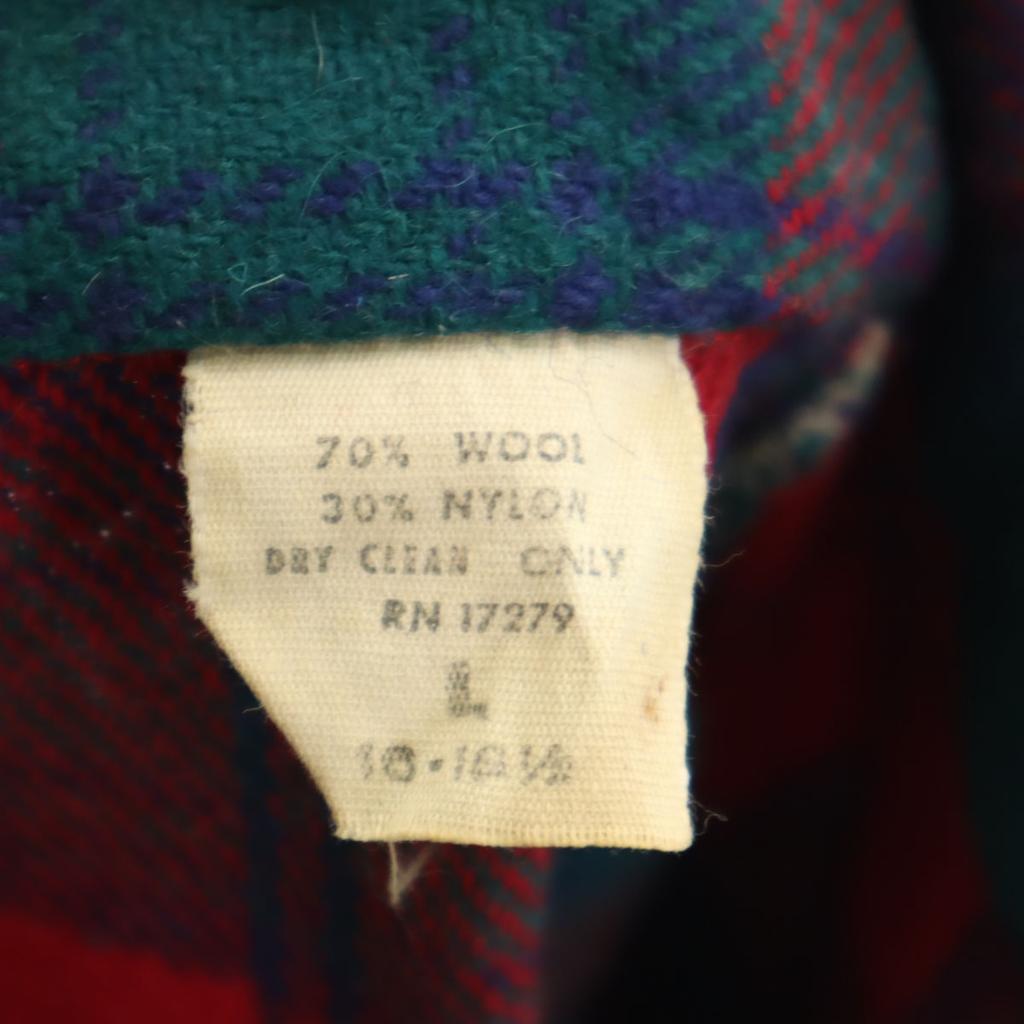70s vintage Check Pattern Long sleeve Wool shirt L Red Men's Used