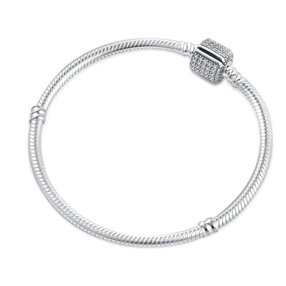925 Sterling Silver Snake Chain Bracelet for Women Heart Cubic Zirconia Charms Bangle Rose Gold Plated DIY Fashion Jewelry Gift