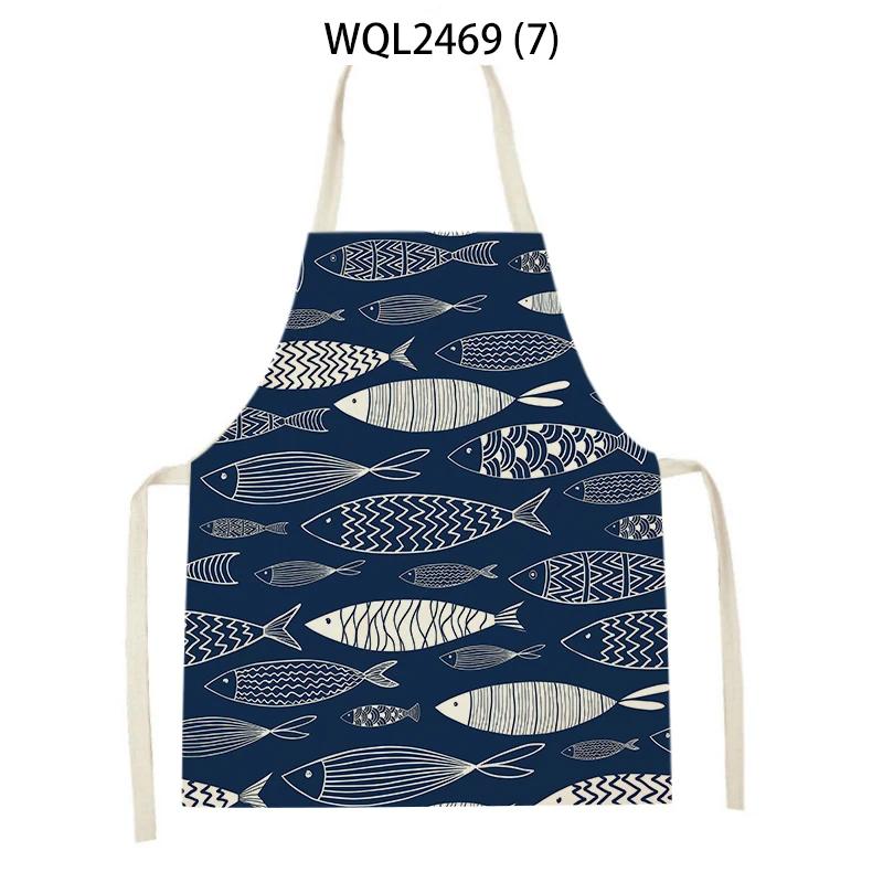 Creative Fish Conch Printed Kitchen Aprons for Women Men Home Cooking Baking Accessories Apron Adult Kids Sleeveless Apron