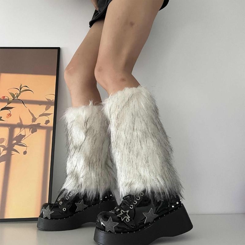 Scaldamuscoli in pelliccia da donna Polsini lunghi per stivali pelosi invernali Copriscarpe sfocato Costume da festa per spettacoli di festival festivi