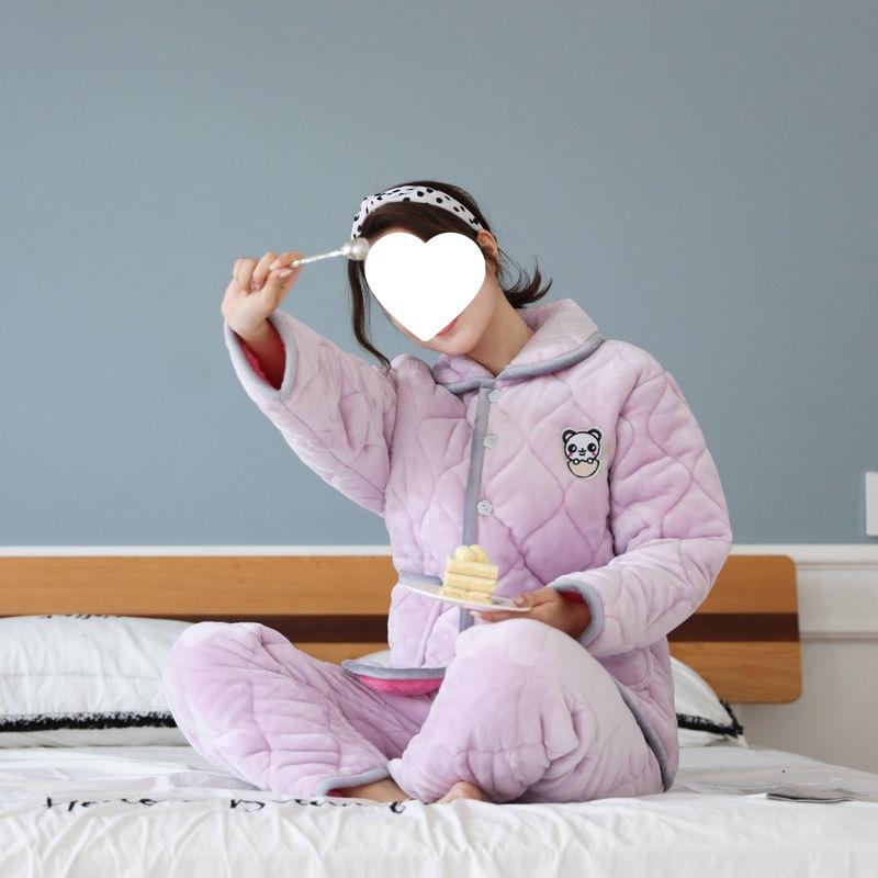 Dámské pyžamo třívrstvé zesílené a roztomilé zimní lze nosit velká velikost teplé polstrované domácí oblečení