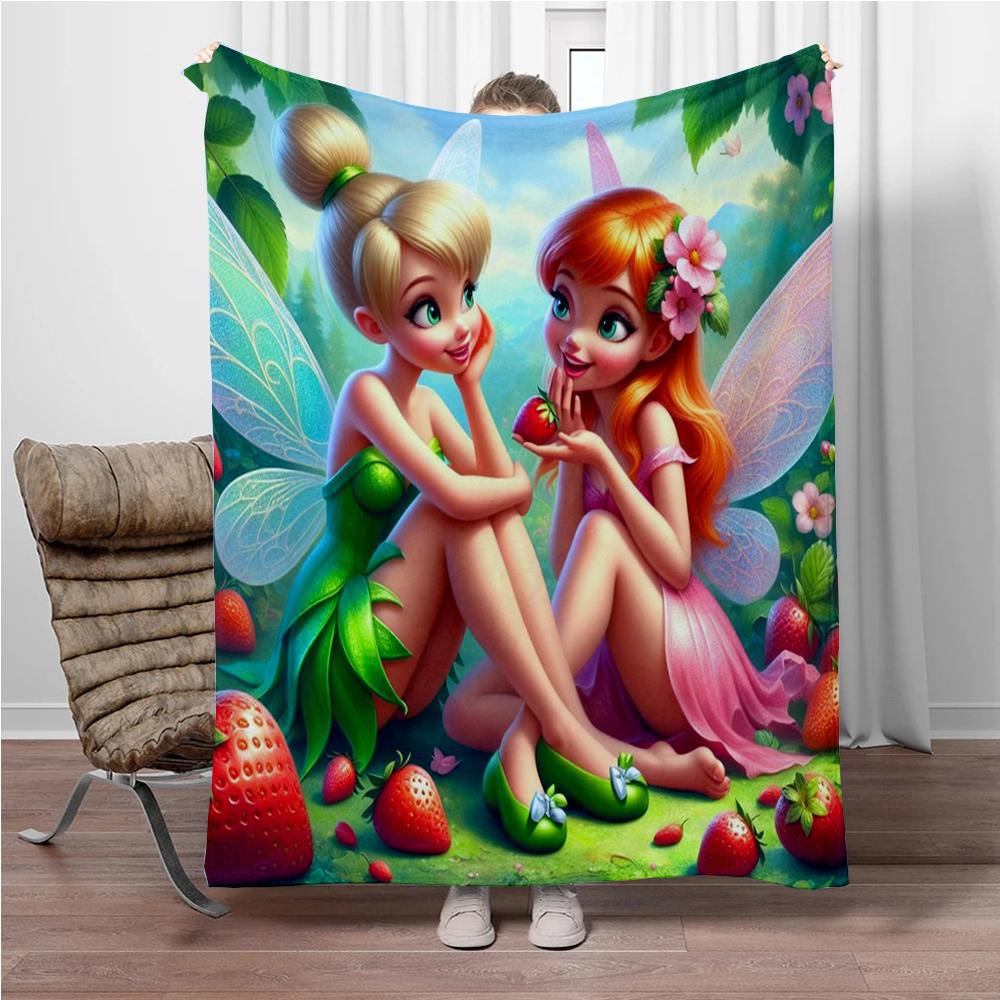 Disney Cartoon Tinker Bell Flannel Blanket Warm Soft Throw Thick Picnic Blankets for Bed Bedspread Sofa Decor Kids Boy Girl Gift