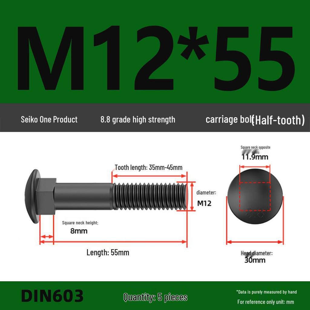 High-Strength Grade 8.8 Carriage Bolts: Round Head, Square Neck, M6-M16 Sizes for Shelf and Bridge Frames