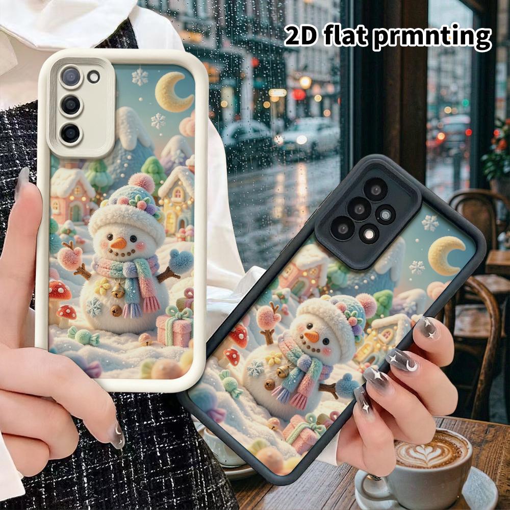 Phone Case: 2D Flat Design Suitable for Samsung Galaxy A34 A35 M05 M06 S20 S22 S21 FE Plus 5G Protective Case, Snowman Town, Christmas and Halloween,