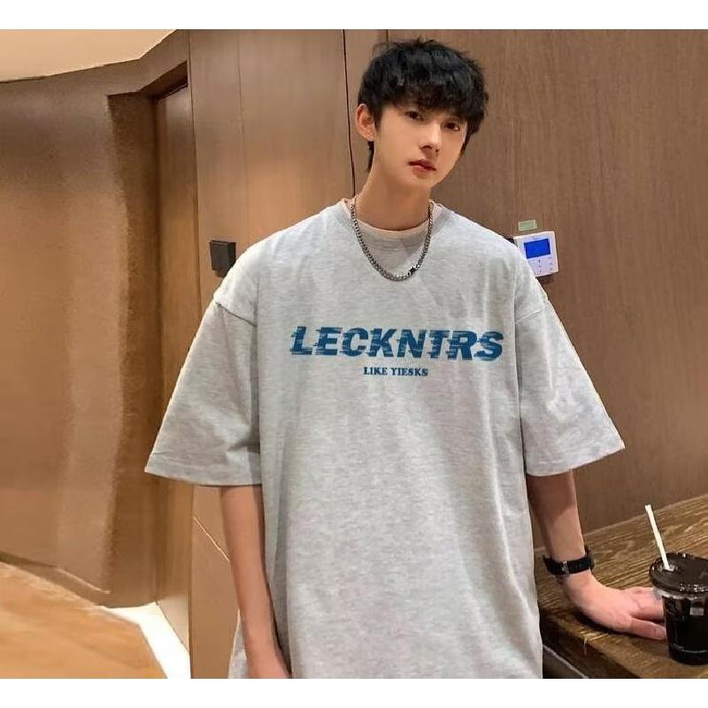Men Short Sleeve T-Shirts Letter Graphic Print Half Sleeve Tshirts Men Clothing Casual Tee Man Korean Casual Round Neck Retro Tops For
