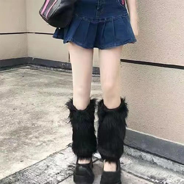 Fashionable Fuzzy Leg Warmers Plush Boot Cuffs Toppers Footless Socks Rainbow Colorful Leg Gaiters for Costume Parties
