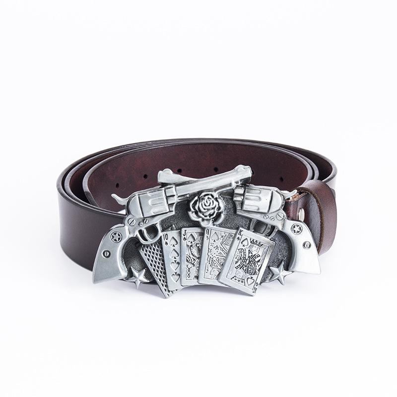 Western Cowboy Double Gun Zinc Buckle Cowhide Belt for Men - Casual Adult Style