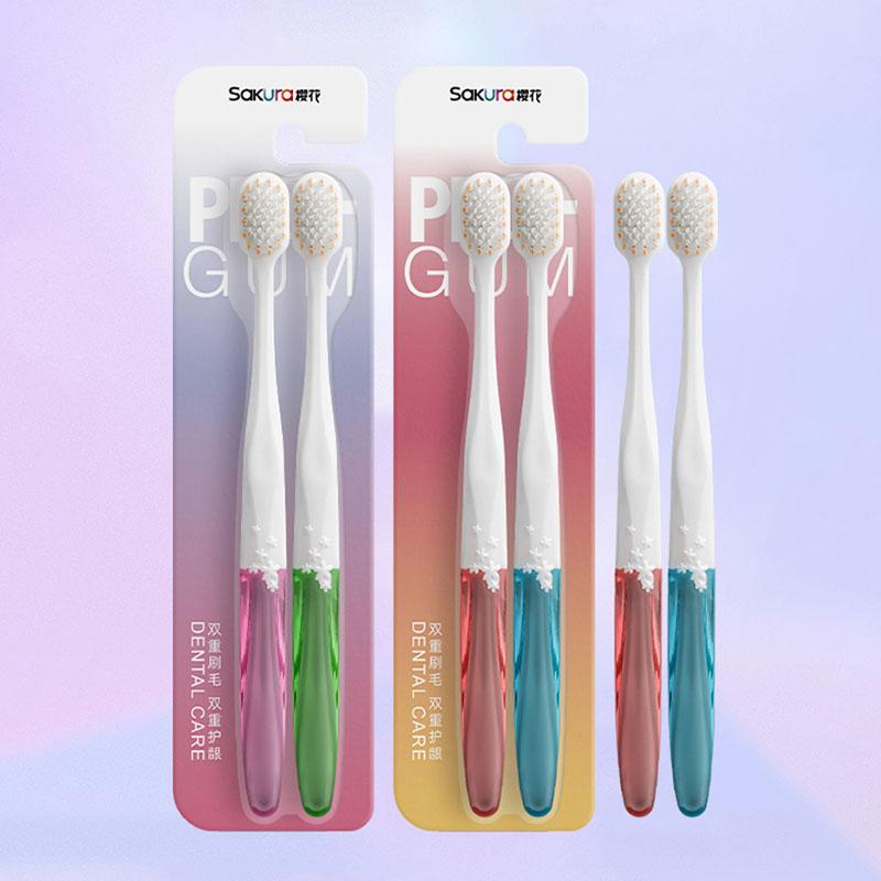 

Couple High-density Soft Bristled Toothbrush Household Adults Teeth Cleaning Oral Care Brush Simple Sakura Crystal Brush Handle