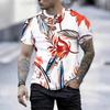 Women Short Sleeve Crew Neck T Shirt White Red Orange Blue Tropical Leaf Floral Print Top