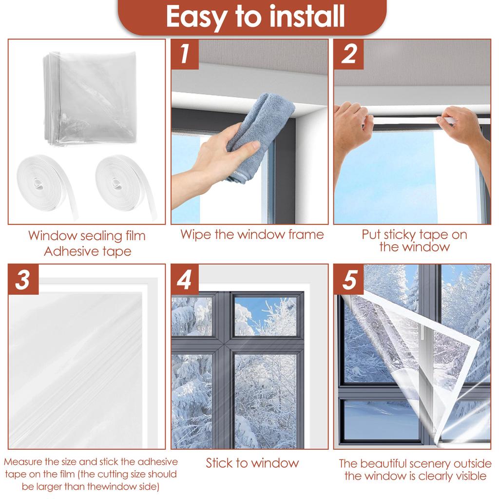 Window Insulation Film Indoor Windproof Winter Warm Window Transparent EVA Winterizing Dustproof Kit DIY Installation