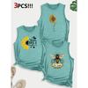 Sunflower and Bee Combination Gift Print Pattern Round Neck3Pack of Sleeveless Vests for Women In Spring, Summer, and Autumn