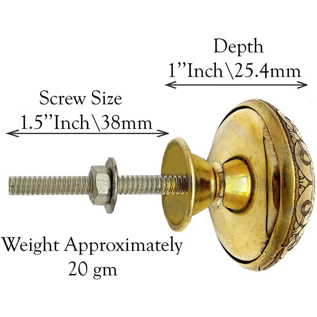 Handmade Gold Finished Classic Brass Door Knobs for Cabinets, Drawers, Wardrobes and Kitchen Cupboards - Set of 4 (38mm)