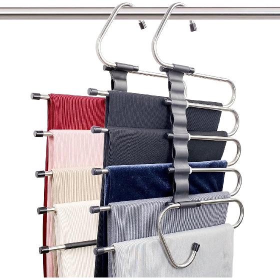 Magic Pants Hangers Space Saving - 2 Pack for Closet Multiple Layers Multifunctional Uses Rack Organizer for Trousers Scarves Slack (2 Pack with 10