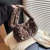 Leopard Print Women's Plush Shoulder Bags Faux Fur Cover Crossbody Bag Winter Large Capacity Female Furry Tote Messenger Bag
