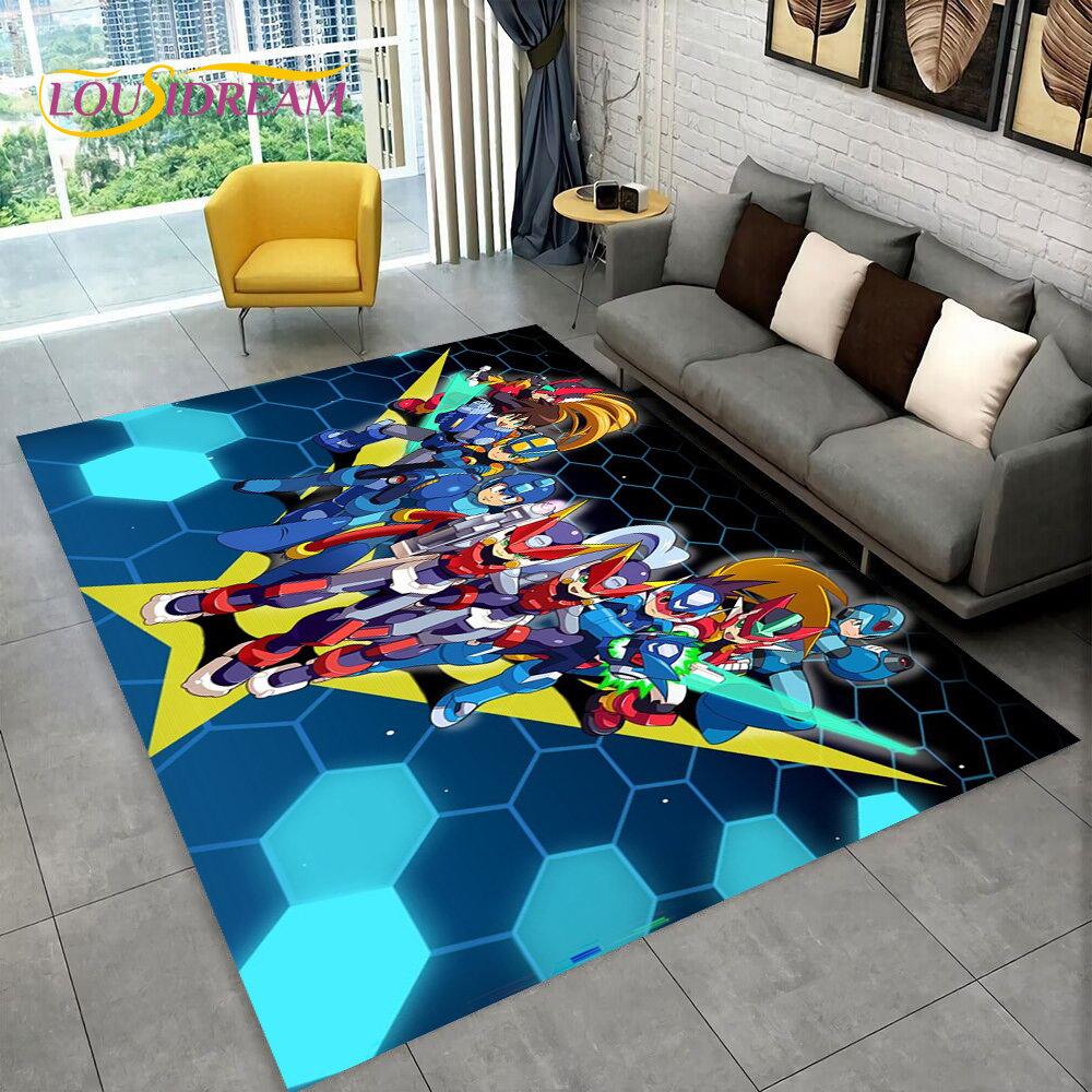 Rockman Megaman Spiel-Cartoon-Teppich, Teppich für Wohnzimmer, Schlafzimmer, Sofa, Fußmatte, Dekoration, Kinder spielen, rutschfeste Bodenmatte