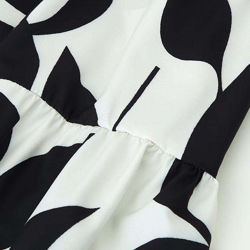 Kaslead New Women clothes Western Style Fashion Simple Hollow Waist Decorations Print Dress