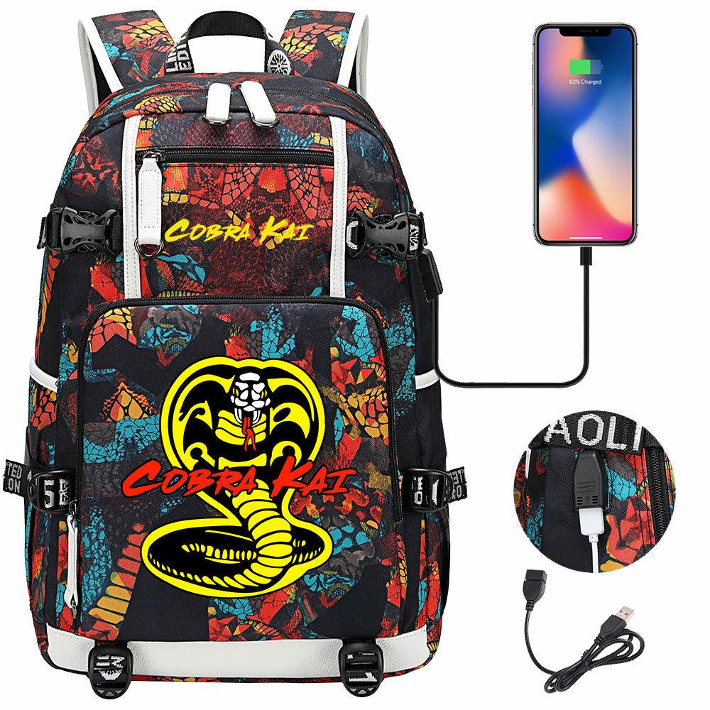 American Drama Cobra Print USB Teen Student Schoolbag Men and Women Leisure Large Capacity Travel Backpack