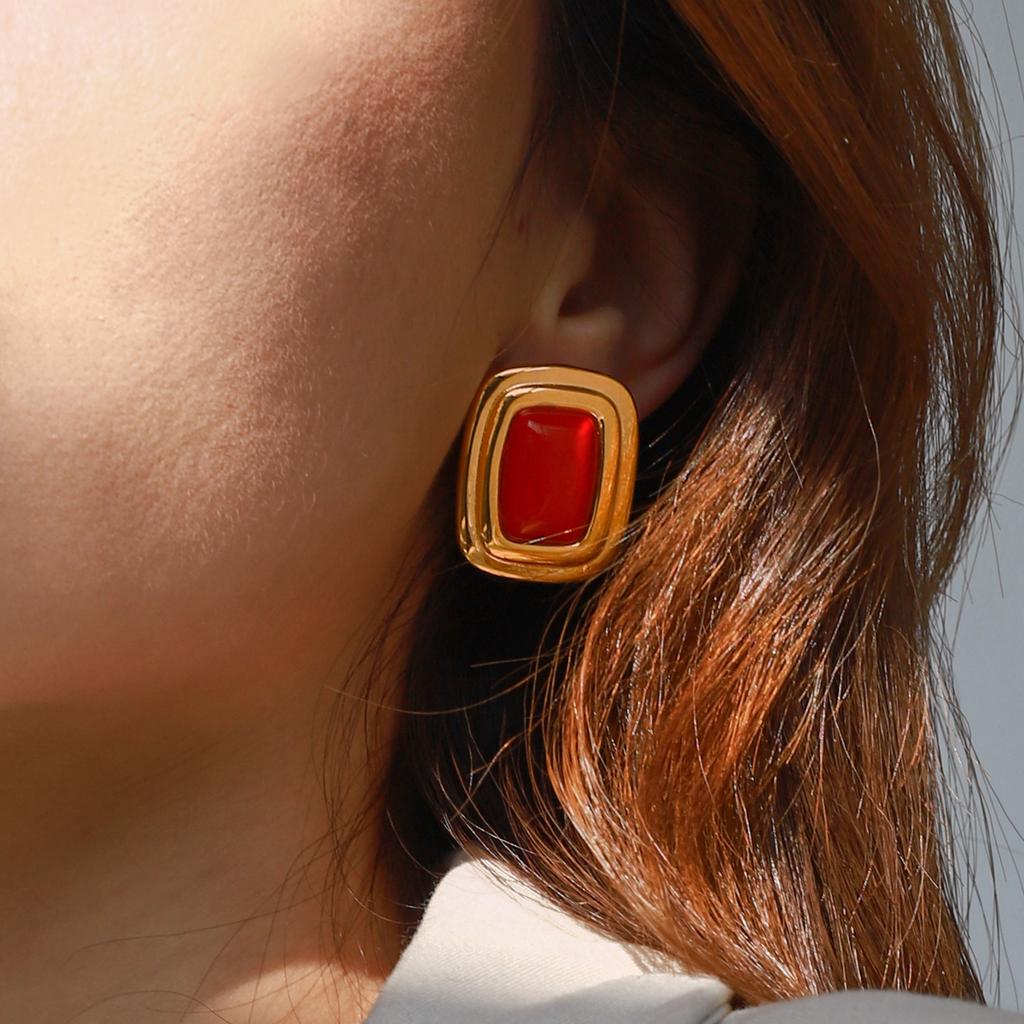 Yori Fashion Stainless Steel Stone Party Earrings Metal Rust Proof 18K Gold Color Plated Charm Jewelry Bijoux Femme Gift