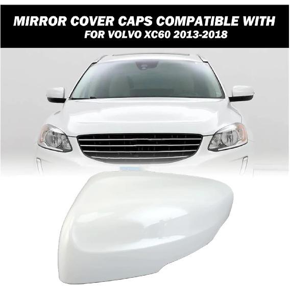 Door Rearview Mirror Cover Caps, Compatible With Volvo XC60 2013-2018 Ice White With Buckle Side Mirrors Housing Frame Cover(1pc Right)