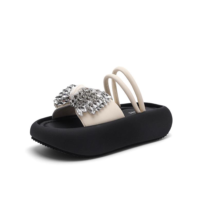 

Thick-bottomed bow one-word drag women s summer new trend versatile outer wear sandals casual slippers 35 бежевий