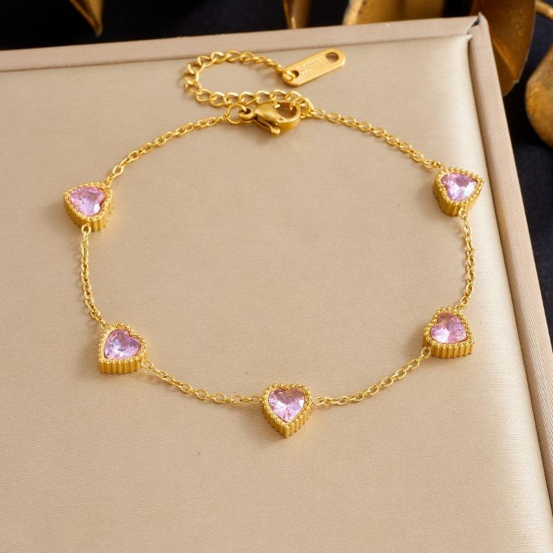 Gold Anklet with 5 Green Heart Gems, Dainty Foot Chain for Women Summer Beach Jewelry Gift