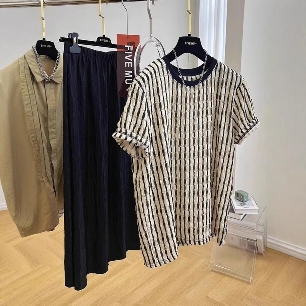 Tricou de cuplu de vară pentru bărbați, cu mâneci scurte, cu dungi goale, cu gât O, stil hip-hop stradal, high street, pentru îmbrăcăminte