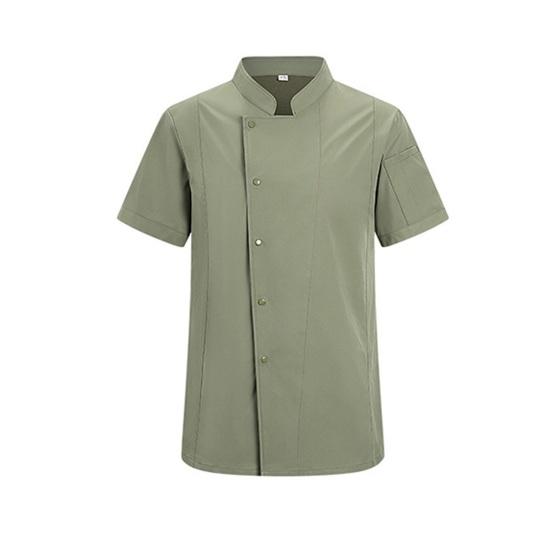 Chef Uniform Stand Collar Short Sleeve Chef Coat Single-Breasted Buttons Solid Color Workwear Professional Chef Apparel M